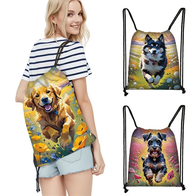 Torba z Wzorem Psów i Kwiatów - Plecak dla Dzieci i Młodzieży 🎒